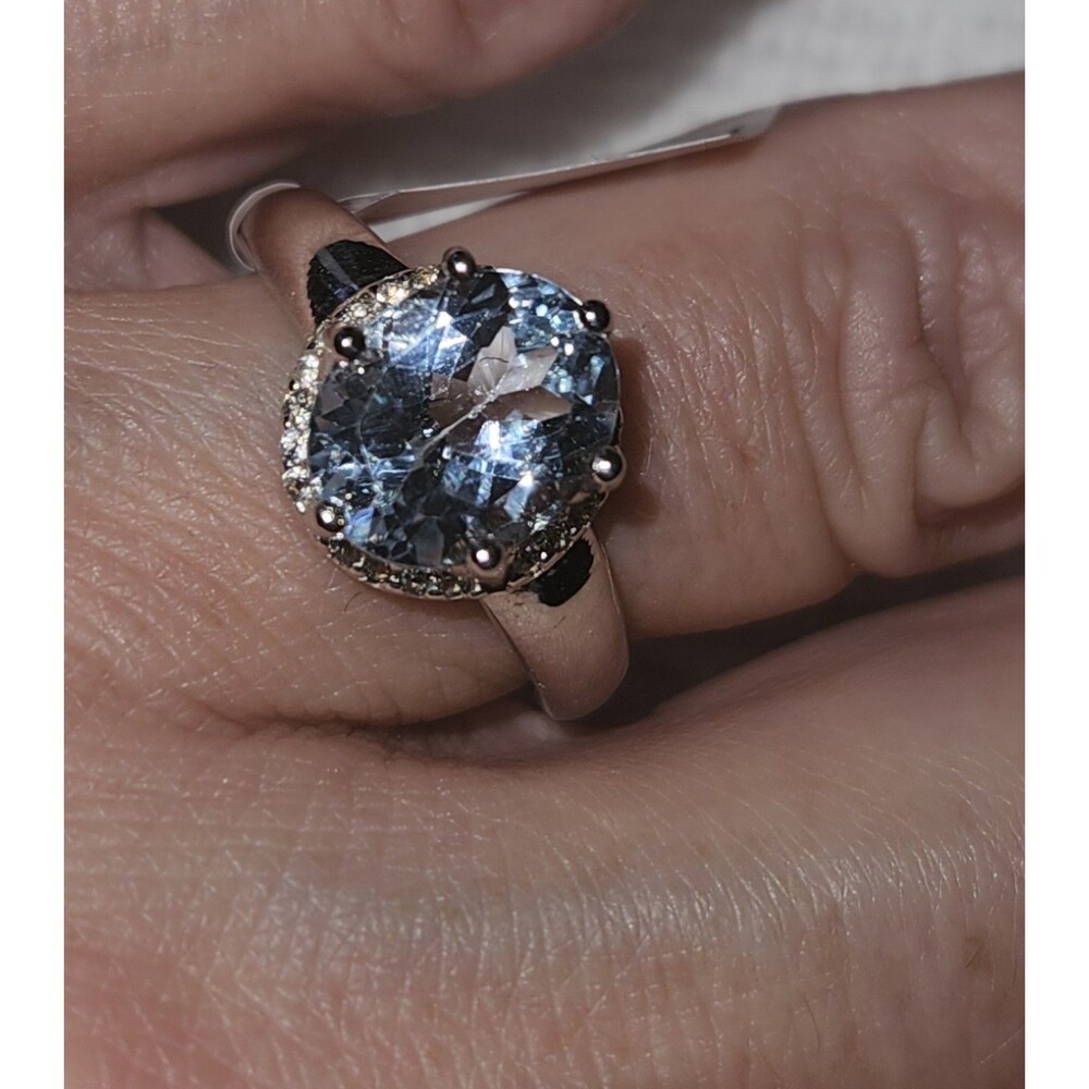 Gorgeous Womens Sterling Silver Blue Topaz White Topaz Size 7 Designer Ring - Picture 2 of 8